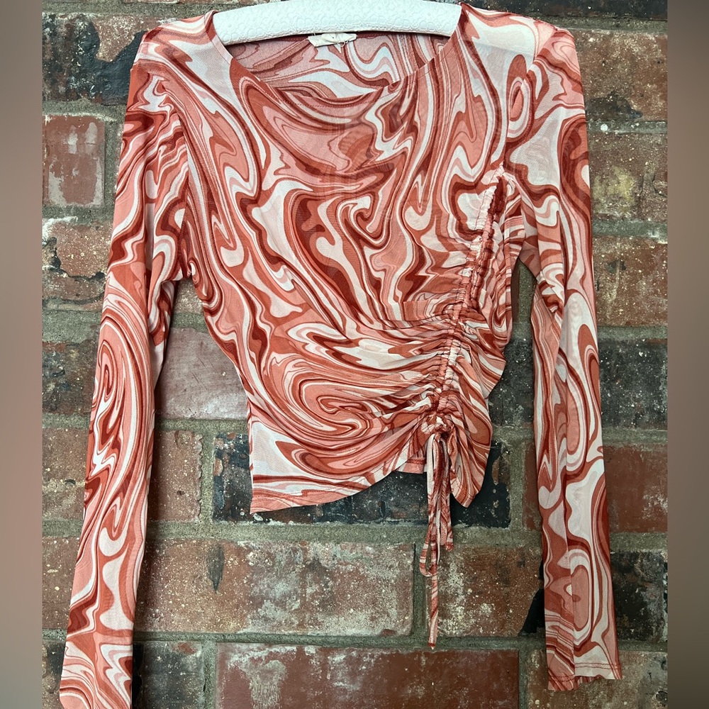 Sheer pink marble print top